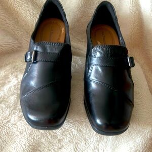 Never Worn G.H. Bass Talina Black Leather Heels. Buckle adornment.  Size 7